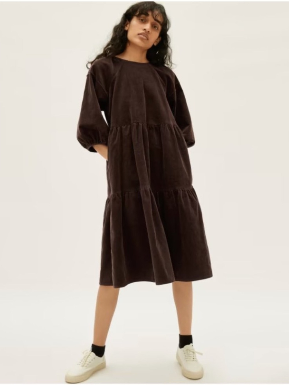Everlane Tiered Corduroy Dress Bitter Chocolate